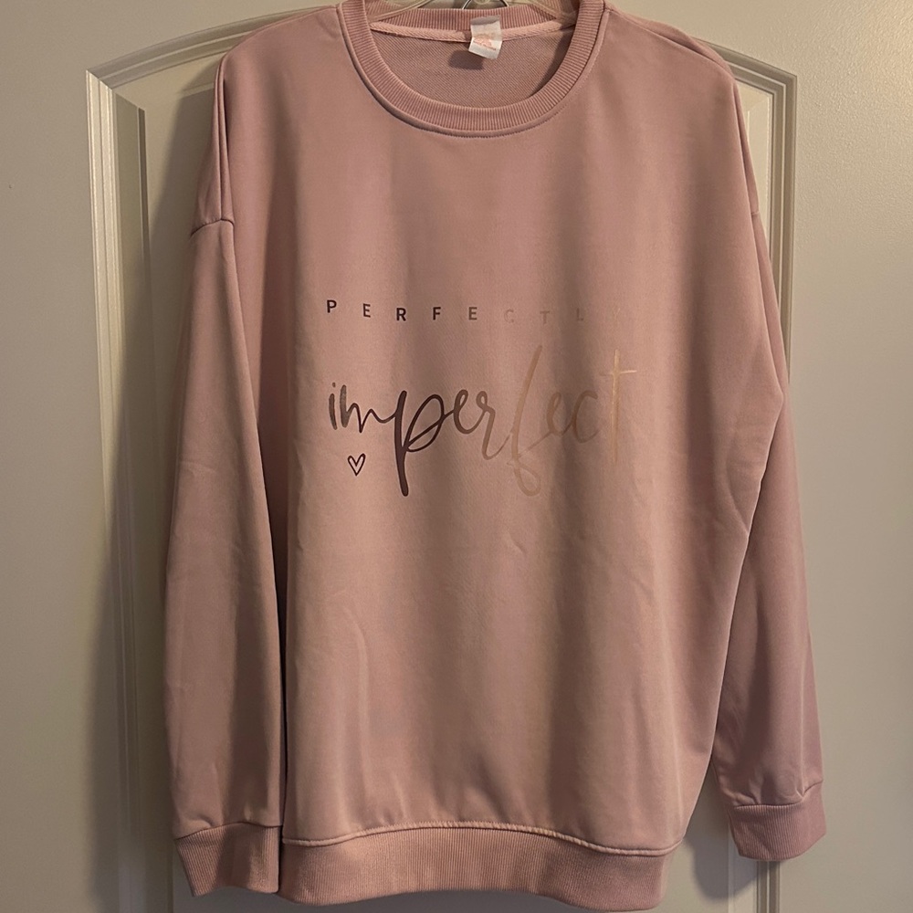Chic Pink Crew Neck Non-fleece Pullover